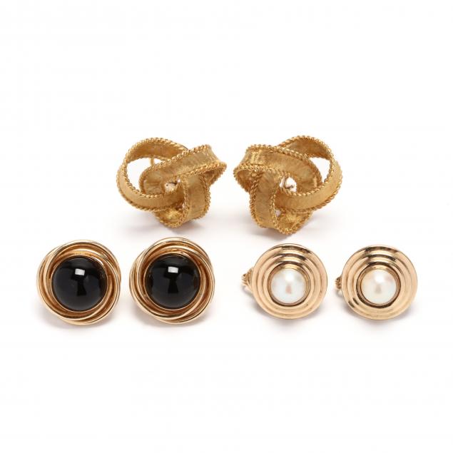 three-pairs-of-14kt-gold-clip-on-earrings