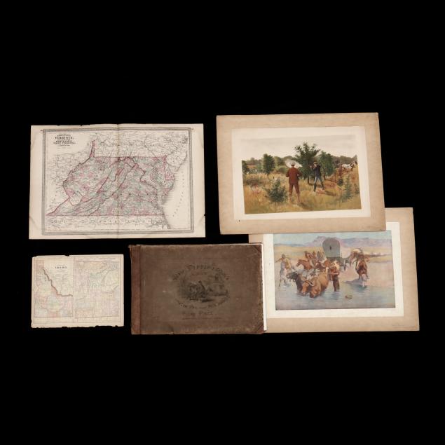 two-antique-maps-two-western-prints-seven-satirical-english-hunting-prints