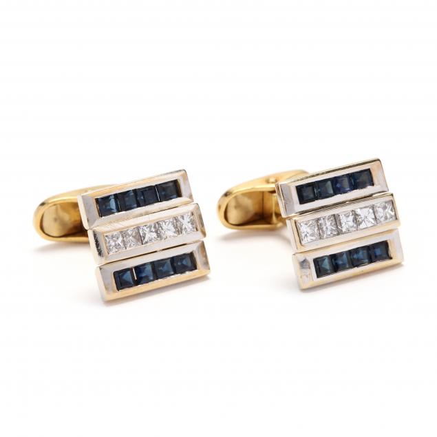 pair-of-18kt-bi-color-gold-sapphire-and-diamond-cufflinks