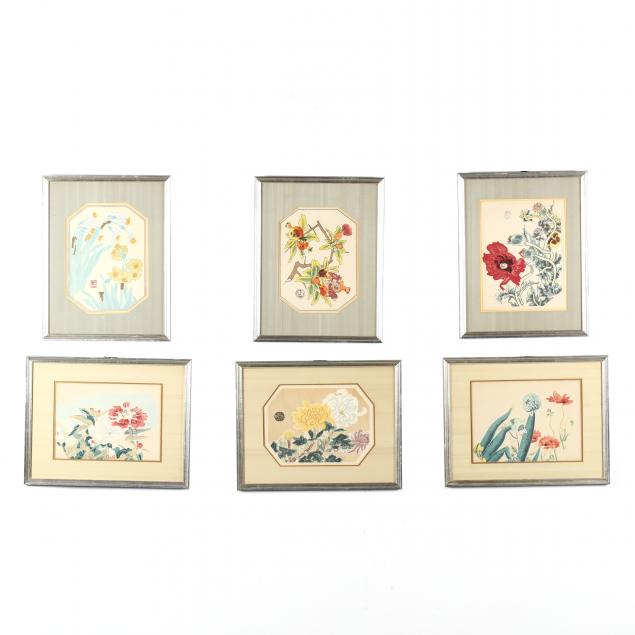 tobei-kamei-japanese-1901-1977-a-group-of-six-floral-prints