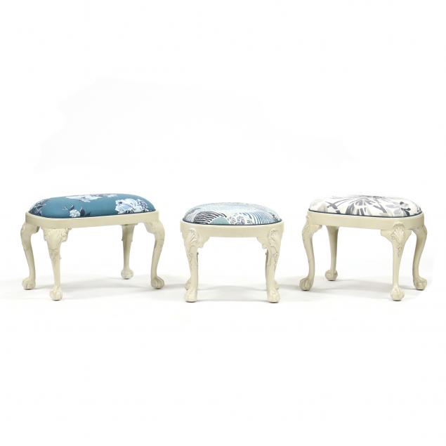three-chippendale-style-upholstered-stools