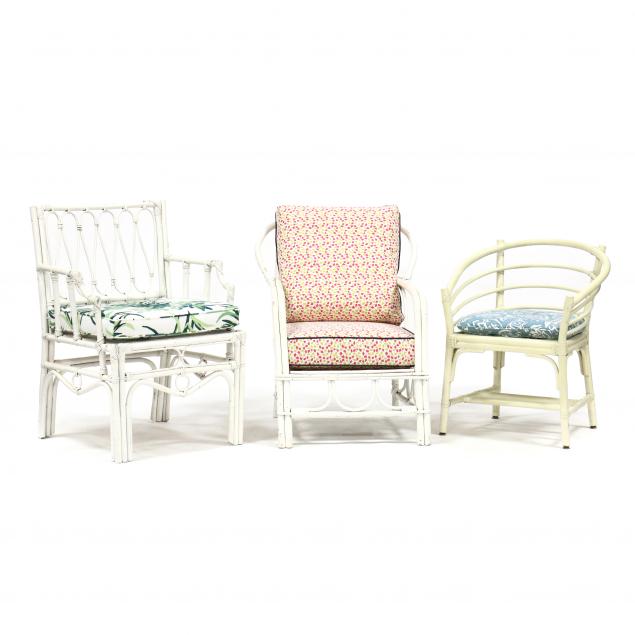 three-vintage-painted-rattan-arnchairs