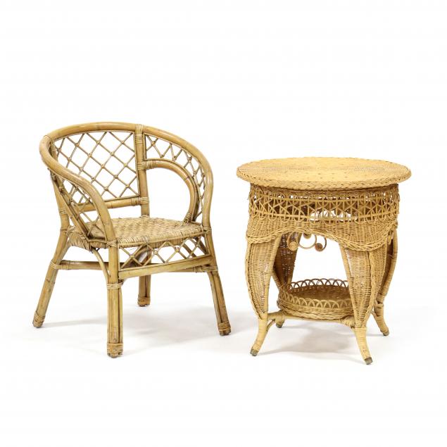 vintage-rattan-armchair-and-side-table