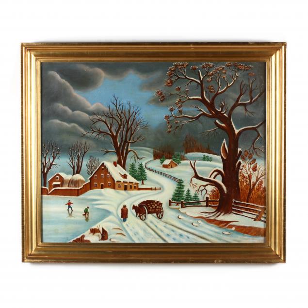 american-primitive-winter-landscape-painting-in-newcomb-macklin-frame