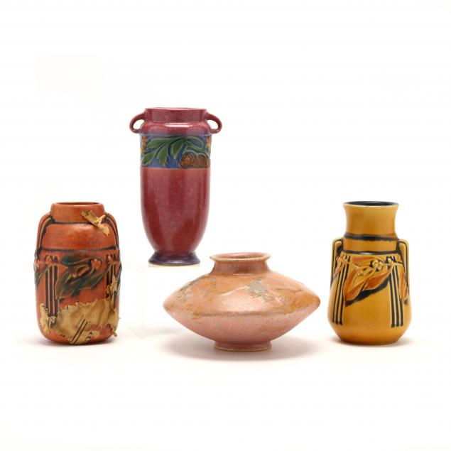 four-roseville-art-pottery-vases