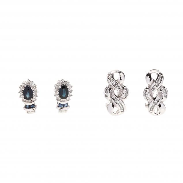 two-pairs-of-white-gold-and-gem-set-earrings
