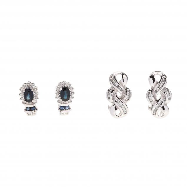 two-pairs-of-white-gold-and-gem-set-earrings