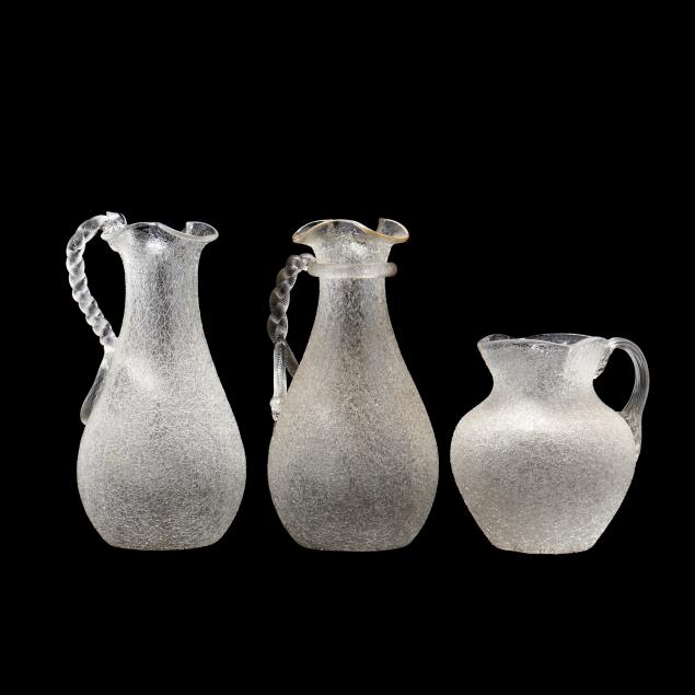 three-antique-overshot-glass-pitchers-featuring-ice-bladders