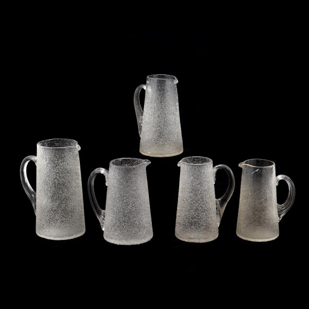 five-antique-overshot-glass-pitchers