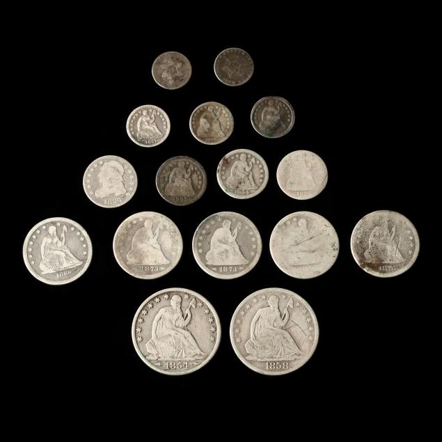 sixteen-well-circulated-19th-century-silver-coins