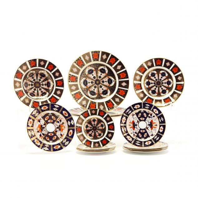 a-group-of-14-royal-crown-derby-imari-plates