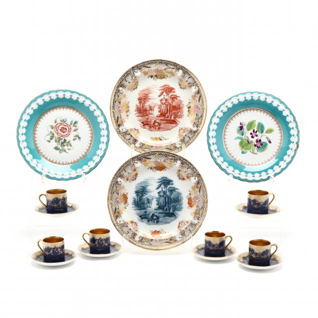 two-worcester-hand-painted-plates-and-two-wedgwood-plates-the-festoon