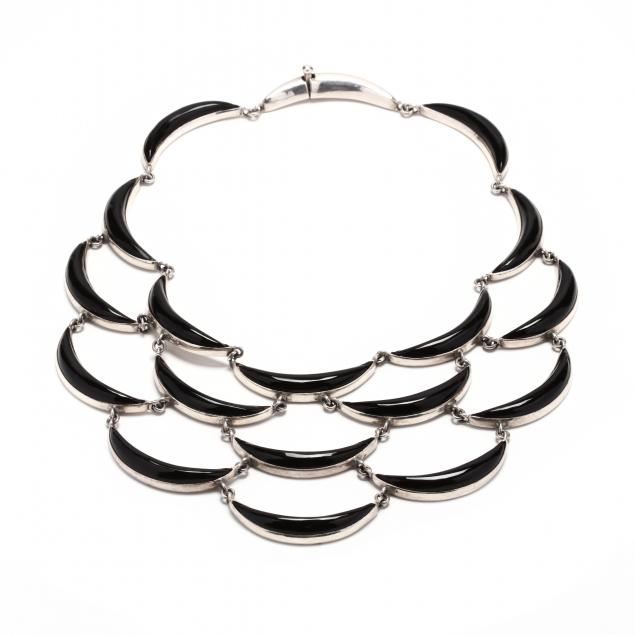 vintage-sterling-silver-and-onyx-cascade-necklace-antonio-pineda