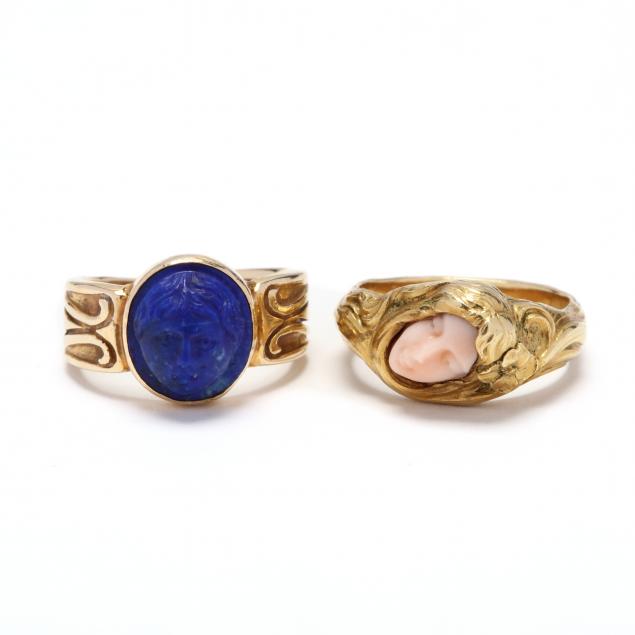 two-gold-and-gemstone-cameo-rings