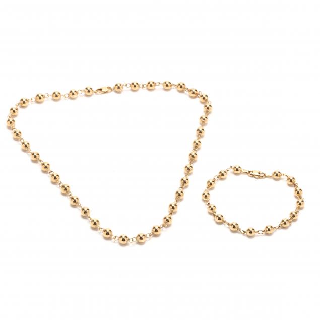 18kt-gold-bead-bracelet-and-necklace-unoaerre