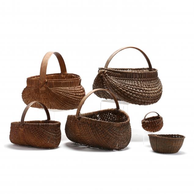 six-antique-american-splint-oak-baskets