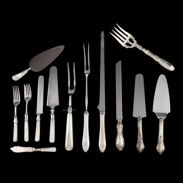 collection-of-sterling-silverplate-and-mother-of-pearl-handled-flatware
