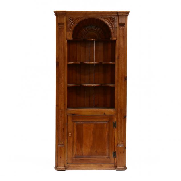antique-architectural-carved-pine-barrel-back-corner-cupboard