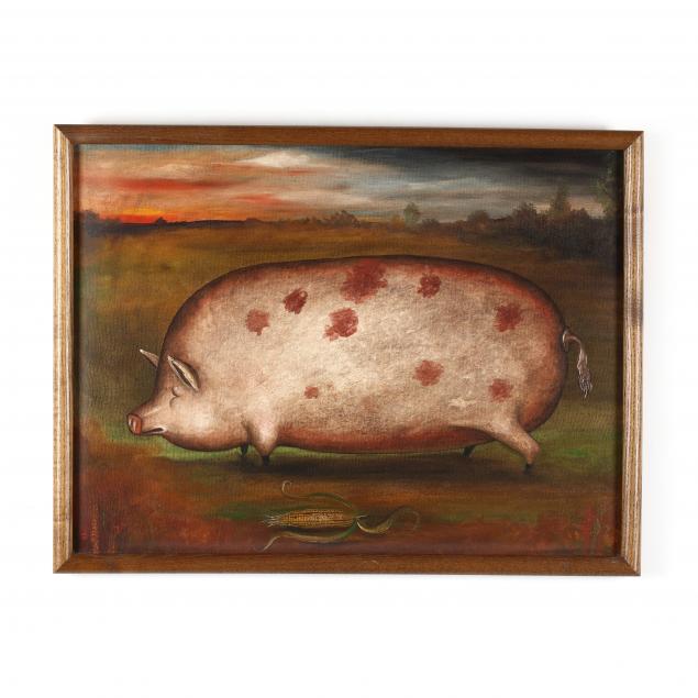 contemporary-american-school-folk-art-painting-of-a-hog