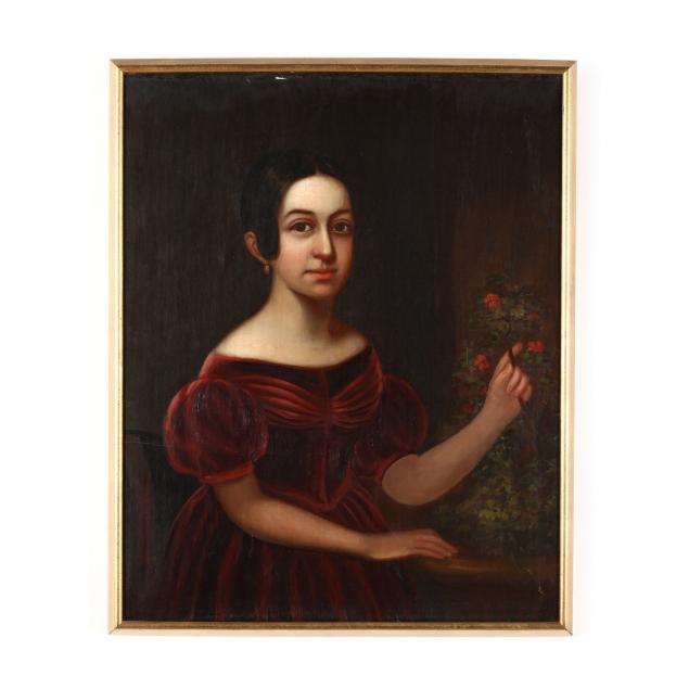 american-school-19th-century-antique-portrait-of-a-young-woman