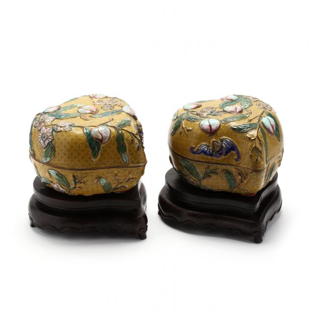 a-pair-of-cloisonne-peach-form-boxes-with-stands