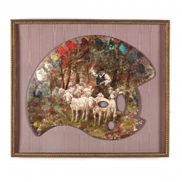 an-antique-painting-of-a-shepherd-and-flock-on-an-artist-s-palette
