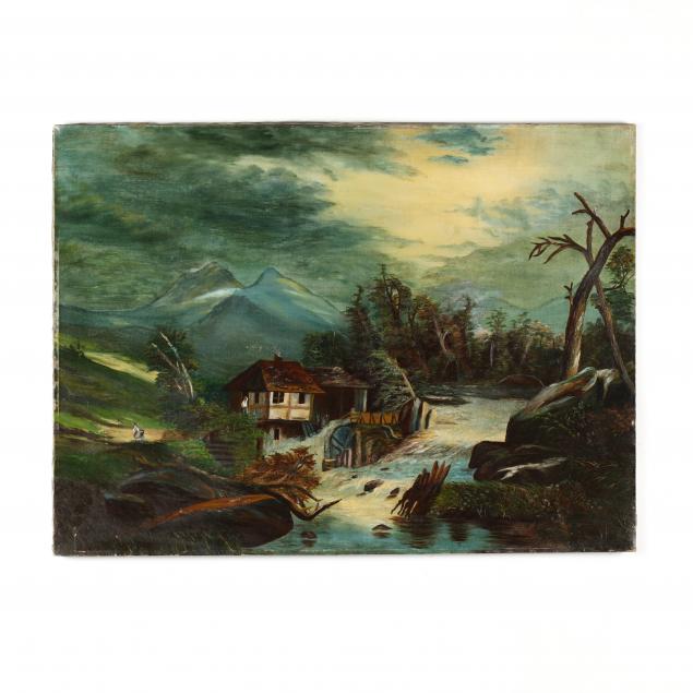 an-antique-folky-landscape-painting-of-a-grist-mill