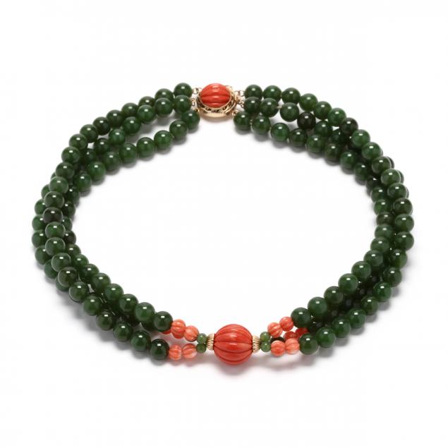 14kt-gold-nephrite-and-coral-choker-necklace