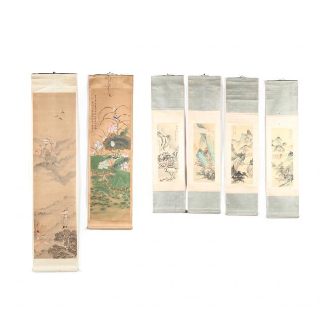 a-collection-of-six-chinese-scroll-paintings