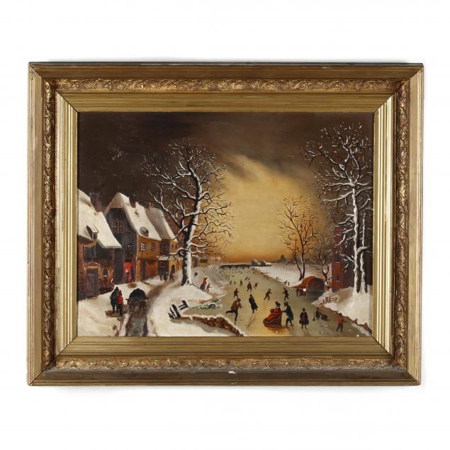 an-antique-continental-school-painting-of-a-folky-skating-scene