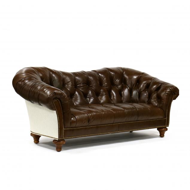 Contemporary Tufted Leather Sofa Lot, Modern Tufted Leather Sofa