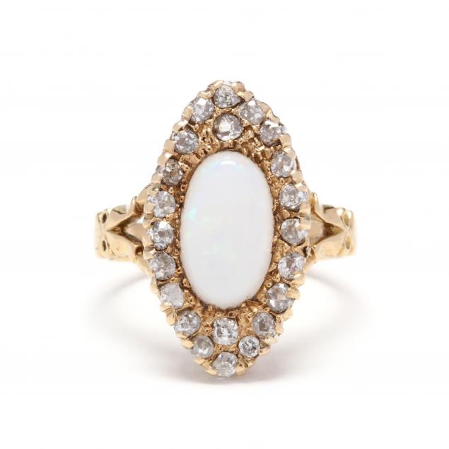 victorian-18kt-gold-opal-and-diamond-navette-ring
