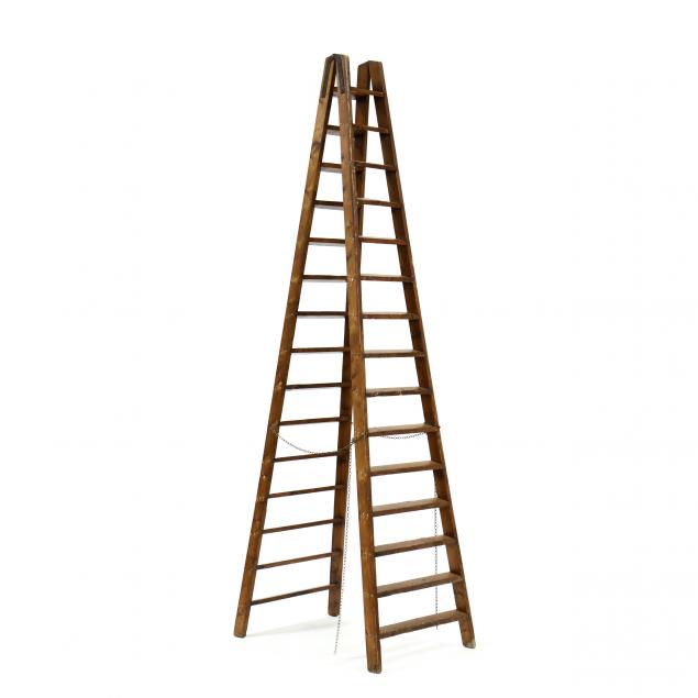 large-antique-pine-folding-ladder