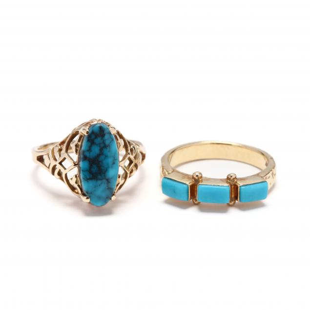 two-gold-and-turquoise-rings
