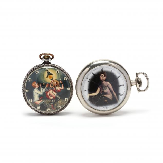 two-vintage-open-face-erotic-pocket-watches