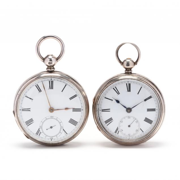 two-vintage-silver-open-face-pocket-watches-british