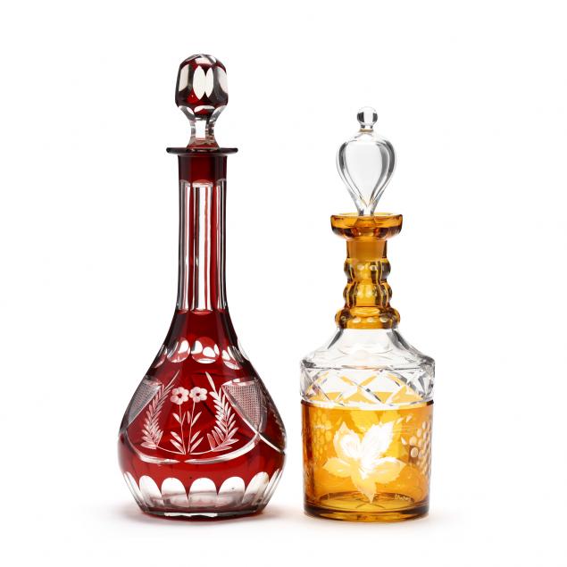 two-antique-cut-to-clear-glass-decanters