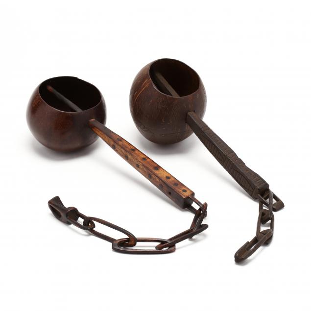 two-antique-coconut-shell-water-dippers