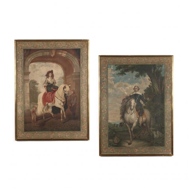 a-pair-of-painted-tapestry-style-equestrian-portraits