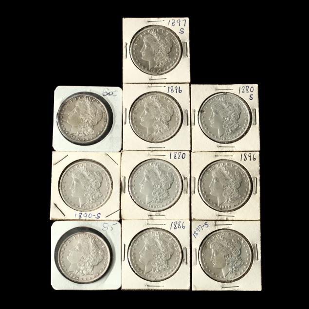 ten-attractive-19th-century-morgan-silver-dollars
