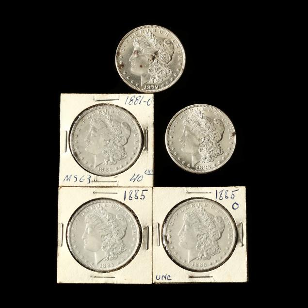 five-uncirculated-morgan-silver-dollars