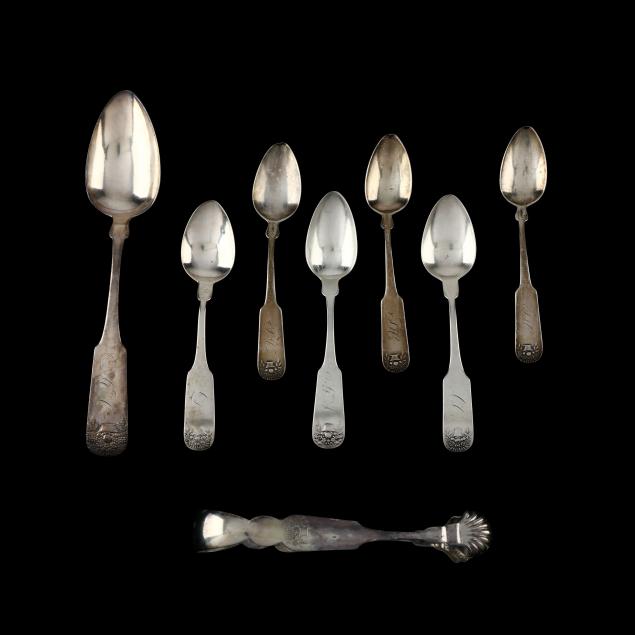 collection-of-coin-silver-flatware-with-basket-of-fruit-design