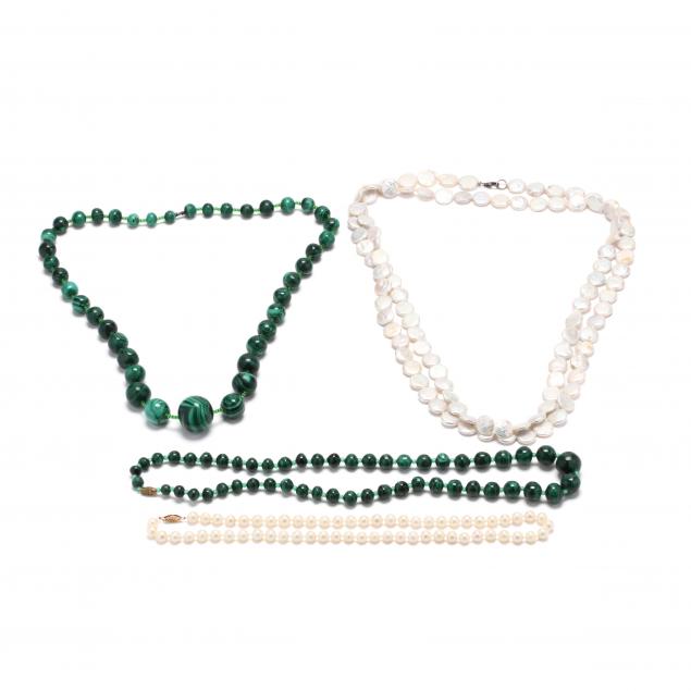 two-malachite-bead-necklaces-and-two-pearl-necklaces