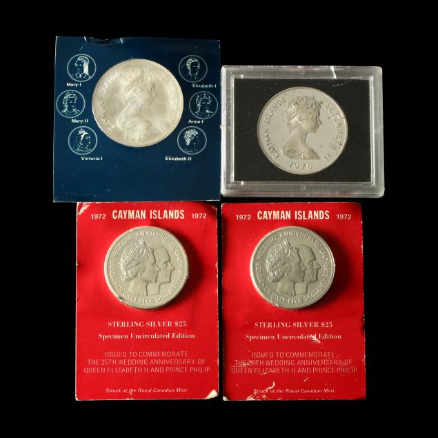 four-cayman-islands-large-silver-commemorative-coins