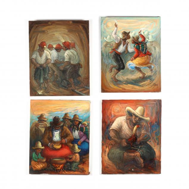 roger-vejarano-peru-b-1953-four-original-figural-paintings