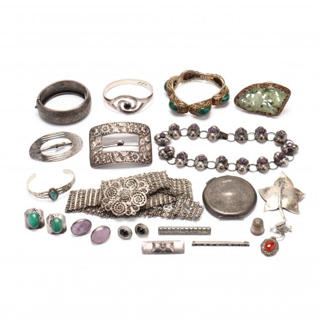 group-of-silver-jewelry-items