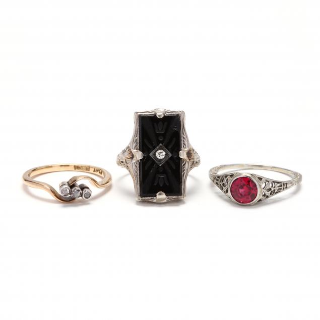 three-antique-18kt-gold-and-gemstone-rings