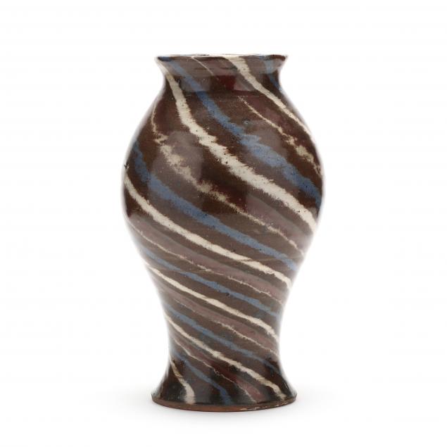 western-nc-pottery-charles-lisk-swirl-glazed-vase