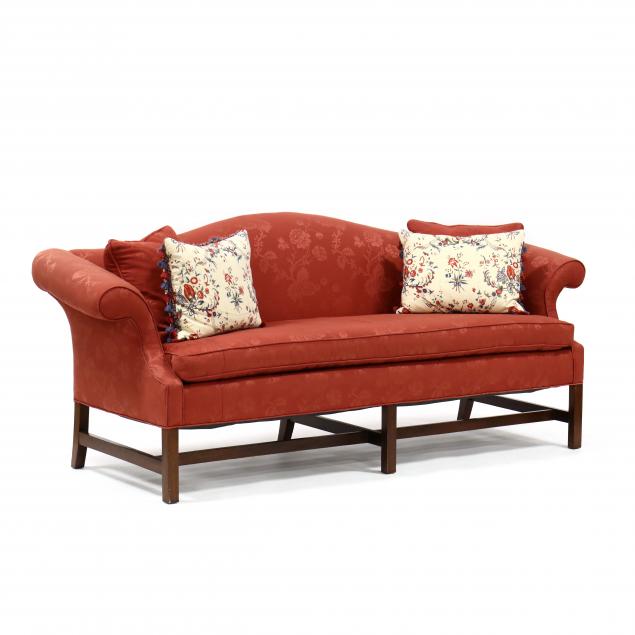 chippendale-style-mahogany-upholstered-camel-back-sofa