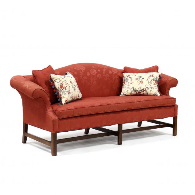 chippendale-style-mahogany-upholstered-camel-back-sofa